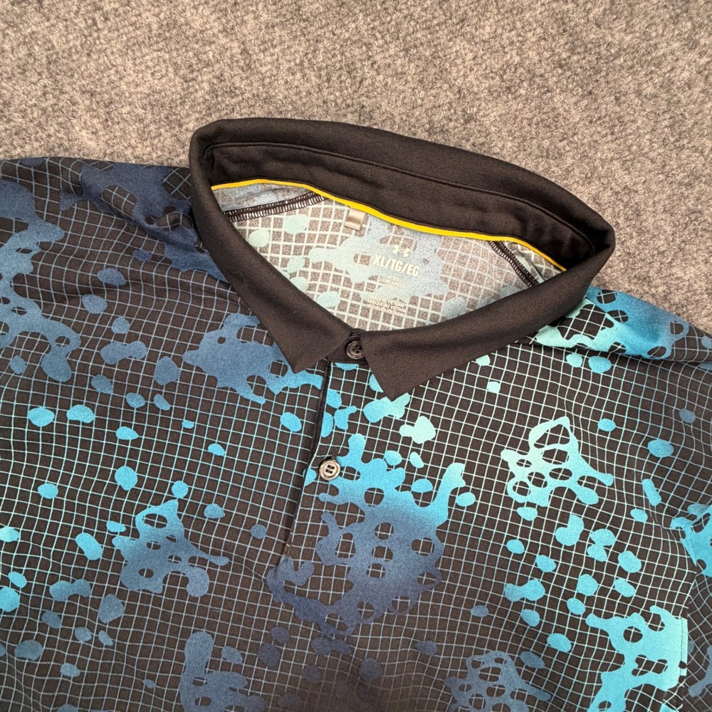 Under Armour Curry‎ Golf Polo Shirt Mens XL Blue Black Grid Camo S/S 0526